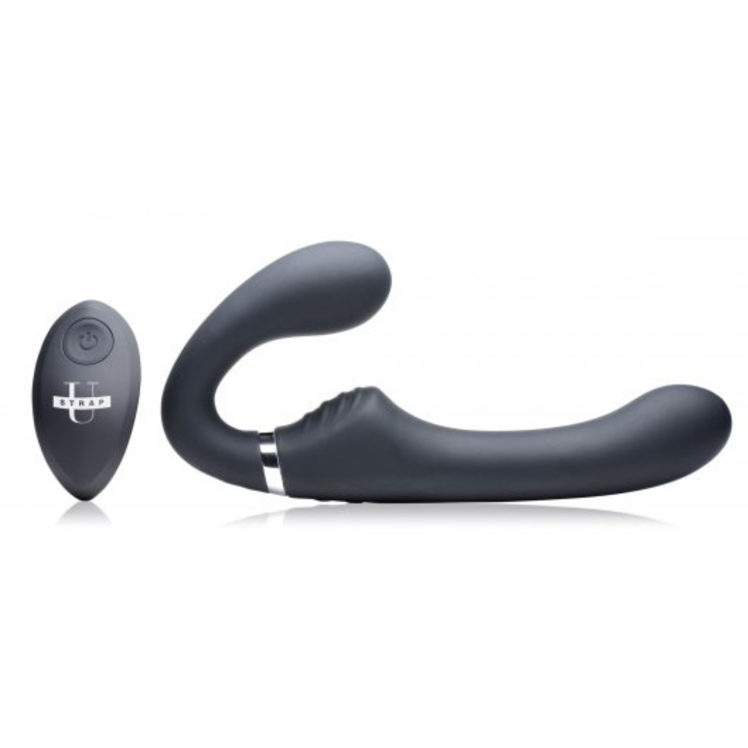 10X Vibrating Silicone Strapless Strap-on - Black