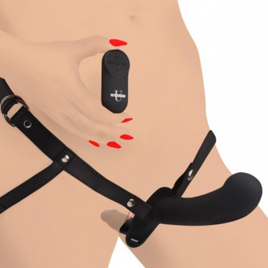 28X Double Diva 2 Inch Double Dildo with Harness and Remote Control - Black