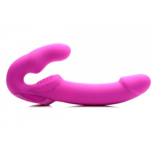 Evoke Rechargeable Vibrating Silicone Strapless Strap On - Pink